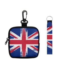 Jolamirel Union Jack Flag Mini Pouch Bags with Keychain Navy Blue Zip Around Coin Pocket, UK British Flag Printed Small Organizer Pouch Coin Purse Credit Card Holder Waist Pack