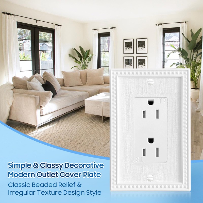 Classic Beaded Relief Design Style, White Decorator Light Switch Cover,