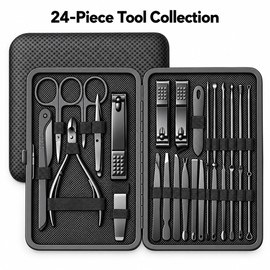 24-Piece Manicure & Pedicure Nail Care Set – Stainless Steel Clippers, Scissors and Grooming Tools with Compact Storage Case