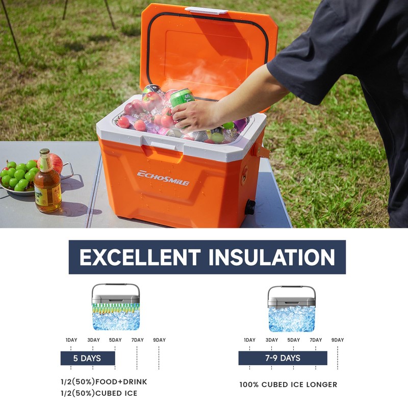 EchoSmile Portable Cooler 20L/21qt, Outdoor Insulated Ice Chest Box