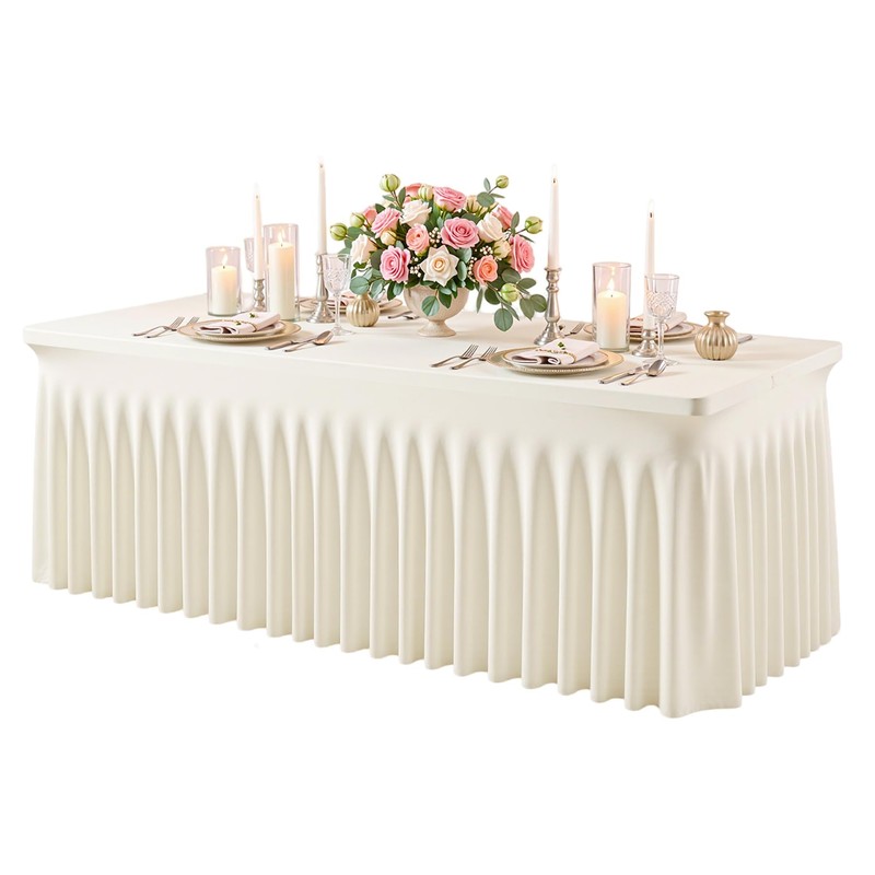 2 Pack Ivory Spandex Tablecloth for 6FT Rectangle Tables, Fitted
