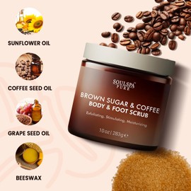 SOULSPA PURE Brown Sugar & Coffee Body & Foot Scrub - Energizing Brown Sugar & Moisturizing Coffee Scrub Body Exfoliator for All Skin Types – 10oz