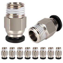 Dilightnews Pc4-M10, Pc4-M10 Pneumatic Connector, Ptfe Tube Quick Push Fitting, Pneumatic Fitting, Ptfes Tube Connector, Ptfe Connector, Quick Connector for Plug-in for 3D Printers, Pack of 10