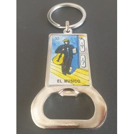 Arimex Mexican Loteria Characters cards Bottle opener key chain in one. Perfect for that buddy a musician. keychain makes great gag gift. Llaveros mexicanos (El Musico)