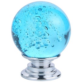 IEIK10 PCS Crystal Cabinet Knobs Azure Blue Round Glass Bubbles Knobs Smooth Drawer Pulls Handle for Home, Cabinet, Drawer and Dresser with 3 Different Size Screws, 30MM (Aqua Blue)