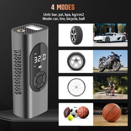 Generic Tire Inflator Portable Air Compressor,150PSI Cordless Air Pump for Car Tires,Tire Pump with 6000mAh Battery & LED Light Suitable for Cars, Bikes, Balls, Motorcycles, YY-AC1004-B-2