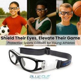 BLUE CUT Safety Basketball Goggles For Kids for Outdoor Sports Activities Soccer Football Anti Fog Lenses (Black)