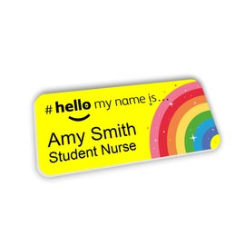 Yellow Rainbow and Stars Logo Hello My Name is Name Badge 76 x 32 mm Doctor Student Doctor GP Healthcare Assistant Nurse Practitioner Clinical Medical