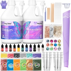 HeyClear 1 Gallon Epoxy Resin Kit Crystal Clear, Hard Upgraded 2 Part Epoxy and Hardener for Casting Coating, Countertop, Table Top, Jewelry Making, DIY Crafts Art Resina Epoxica para Manualidades