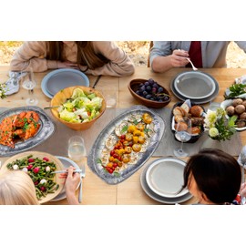 Pack Of 10 - Aluminium Serving Foil Platter Appetizer Trays Silver Tin Disposable Oval Serving Foil Food Trays For BBQ, Cooking Heating Storing Prepping Food, Wedding, Catering & Birthday (17 Inch)