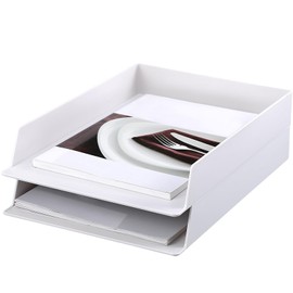 Leelosp 2 Pcs File Organizer for Desk White Letter Tray Desk Organizer Stackable Plastic Paper Organizer 12.8 x 9.45 x 1.97 inches Paper Tray Paper Holder for Office Desktop Paper File Magazine Mail