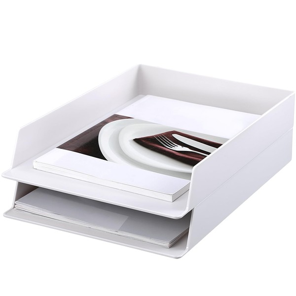 Leelosp 2 Pcs File Organizer for Desk White Letter Tray