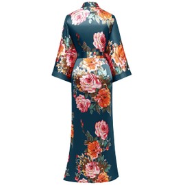 BABEYOND Women's Kimono Robe Long Satin Silky Floral Lightweight Bridesmaid Wedding Bachelorette Party Robe