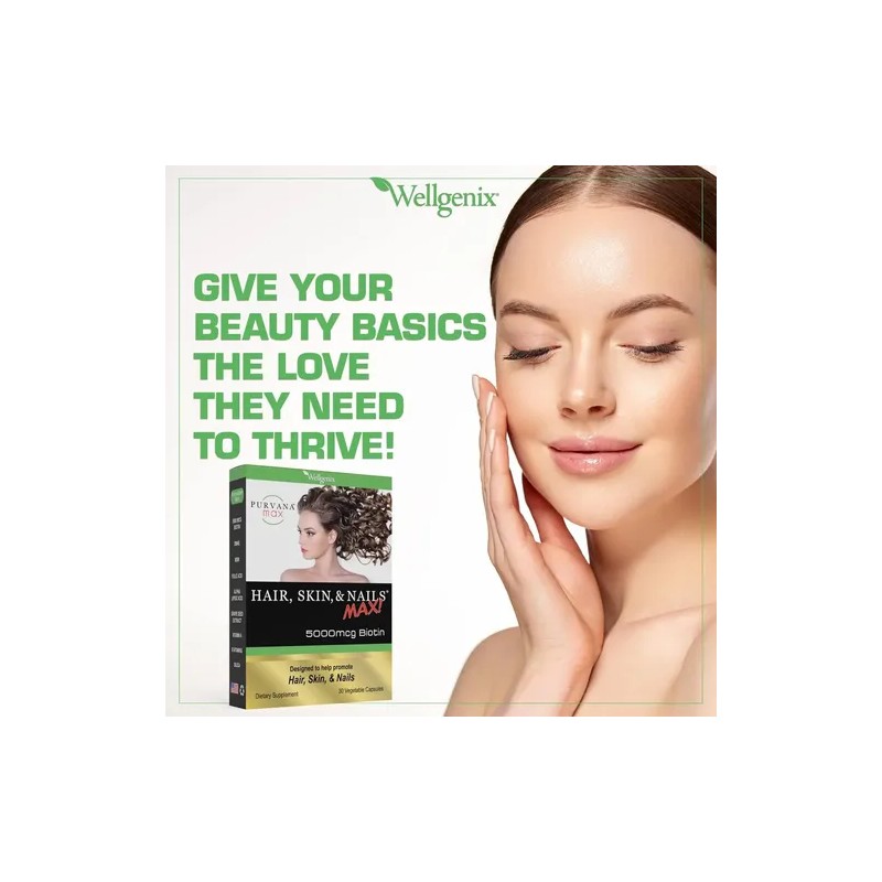 Wellgenix Purvana Max 5000mcg Biotina Para Cabello Y Piel
