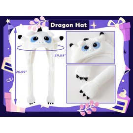 dressfan Plush White Dragon Ears Hat with Moving Ears, Soft Warm Cosplay Party Jumping Hat, Novelty Funny Birthday Christmas Gifts for Adults Children