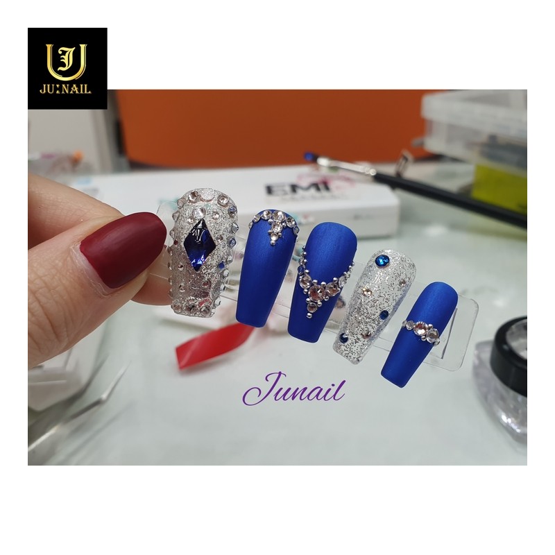 Bling Blue Handmade Nail Tips - Long Almond / 블링블루