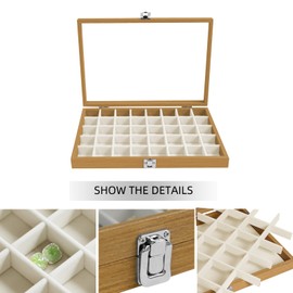 Stratalife Jewelry Organizer 40 Grid Jewelry Trays with Clear Lid Wood Earring Organizer Ring Holder Accessories Box Necklaces Earrings Storage for Women Drawers Vintage Style Beige