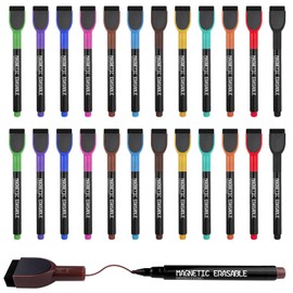 Chiluxendo Pack of 24 Whiteboard Markers, Magnetic Whiteboard Flipchart Pens, Foil Pen, Wipe Clean, Dry Erase Marker with Sponge, Dry Erase Marker, Board Marker with Eraser (12 Colours)