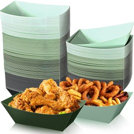 Uiifan 200 Pcs Paper Food Boats Disposable Paper Food Tray Grease Resistant Disposable Serving Tray Cardboard Hot Dog Holder for Burgers Fries Sandwiches Picnic Party(Gradient Green)