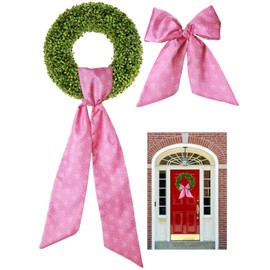 Elegant Pink Wreath Sash for Front Door - Perfect Spring Decoration with Boxwood Wreath Sashes, Easter, Valentine, and St. Patrick's Day Wreath Sashes