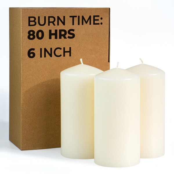 CANDWAX 3x6 Pillar Candles Set of 3 - Ivory Large