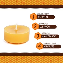 DEYBBY Beeswax Tealight Candle, 30pc Small Beeswax Candles in Clear Cup (Yellow Raw)