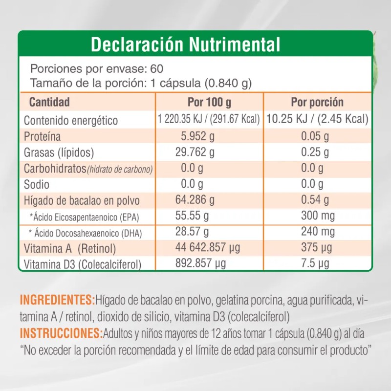 Aceite De Hígado De Bacalao Omega 3 Vit A,d Nutrasien