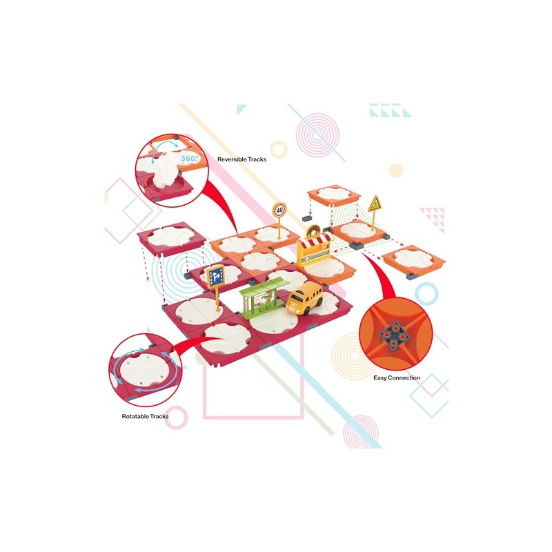60PC Race Car Track Builder Building Blocks Playset Reversible Racing