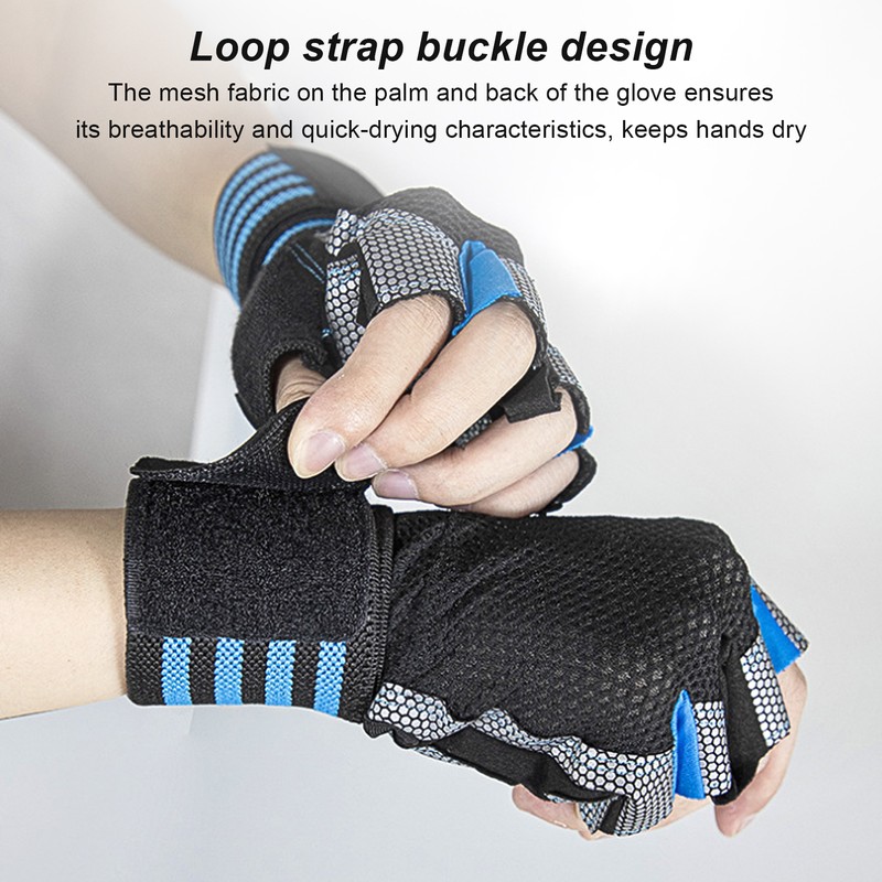 Half Finger Adjustable Cycling ShockAbsorbing Gloves AntiSlip Bicycle Gloves Blue(Blue