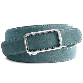 Cowboy Craft Women's Leather Belt Fashion Ratchet Belt Genuine Suede Leather Belts For Jeans Dress 1"(25mm) Wide (Teal, 32/34)