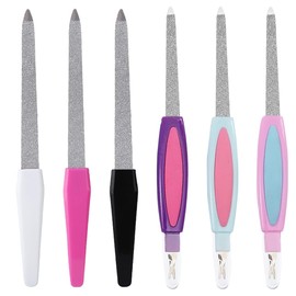 TRKETK 6 Stück Nagelfeile Metall, Nagelpolierset Nagel Pflege Taschenfeile Set mit Lang Griff Nagelfeilen Naturnägel Fein Metal Nagelfeilen Doppelseitiger Buffer Block für Maniküre und Pediküre