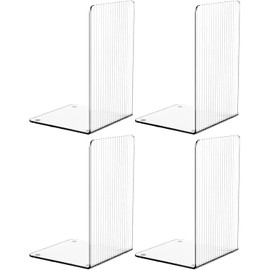 Deefongo 4 x Clear Acrylic Bookends, Book Stand, Transparent Decoration, Bookend for Office, School, Library for Books and Home Office Supplies