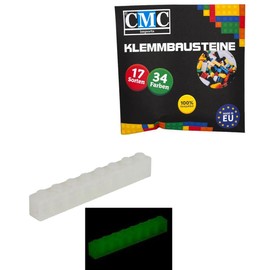 CMC imports 50 Clamping Blocks, Building Blocks, Basic Building Blocks, 1 x 8 Nubs, Compatible 8 Nubs, Bricks, 34 Different Colours (200 - Glow in The Dark)