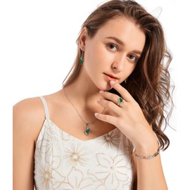 ZCGJWE Jewelry Sets for Women Necklace Dangle Earrings Adjustable Ring Bracelet Costume Luxury Set for Women Girl Mom Wife Girlfriend Best Friend Ladies Bride bridesmaid Gift…, Copper, Created Emerald