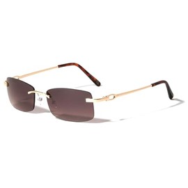 Rimless Rectangle Thin Frame Temple Sunglasses (Brown Smoke)