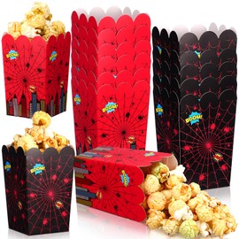 Teenyyou 60 Pcs Mini Spider Popcorn Box Spider Birthday Party Popcorn Box Hero Snack Treat Cookie Candy Box Paper Food Tray Popcorn Container Holder for Hero Theme Birthday Party Favor Supplies