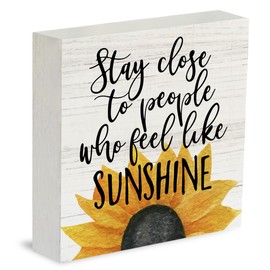 Farmhouse Sunshine Sunflower Wooden Box Sign Rustic Country Sunflower Box Sign Wood Sign Decor Summer Square Wood Sign Home Desk Tabletop Shelf Decor 5 x 5