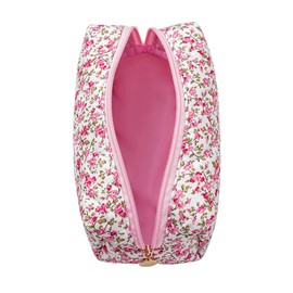 Gleyemor Small Quilted Makeup Bag for Women, Cute Floral Cotton Cosmetic Bag, Travel Toiletry Bag Period Bag Gifts for Her Mom Friend Sister Bridesmaid (Red Small Flower)