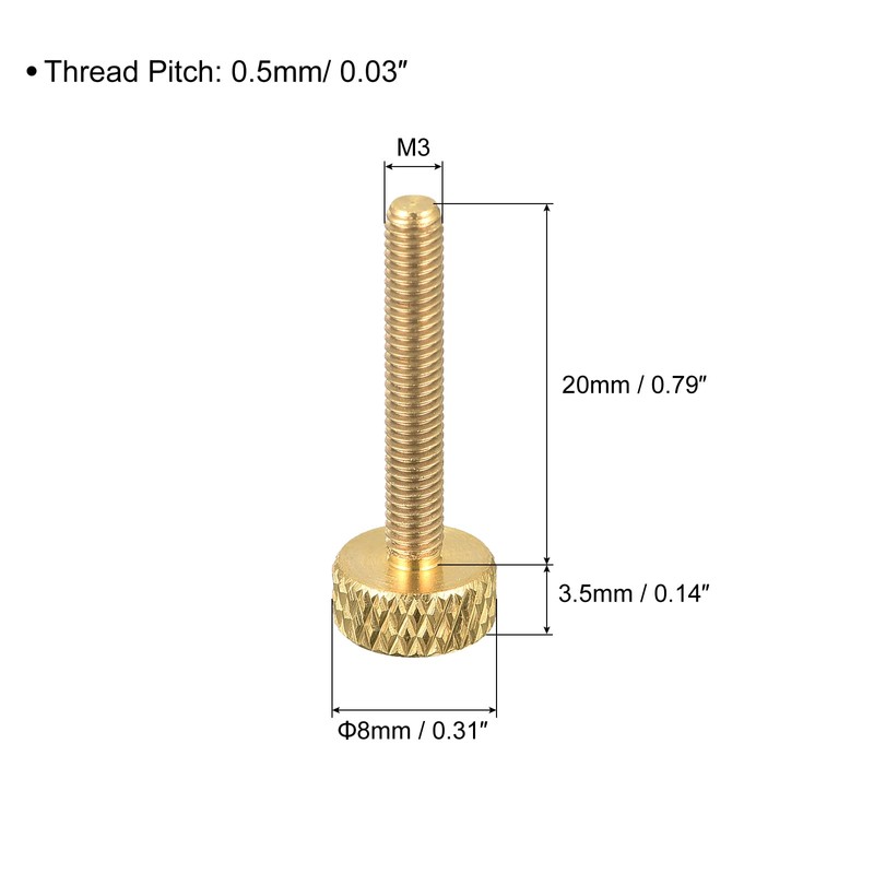sourcing map Pack of 5 Brass Knurled Screws M3 x