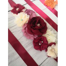 Oyabridal Wedding Bride Belt Sash Floral Sash Belts for Maternity Dresses Floral Belt Sash Girls Women Baby Shower Sash Belt (Burgundy)