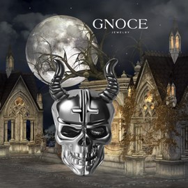 GNOCE Charm Bead Silver & Black Two-Tone Devil Skull with Horns Charm Made of 925 Sterling Silver Devil Skull Beads Charm Fit Bracelet Gothic Jewellery Gift for Women Girls Daughter, Silver