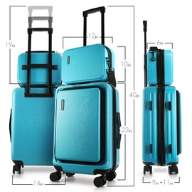 TRAVELARIM 22 Inch Carry On Luggage 22x14x9 Airline Approved, Carry On Suitcase with Wheels, Hard-shell Carry-on Luggage, Durable Luggage Carry-On, Teal Small Suitcase with Cosmetic Case