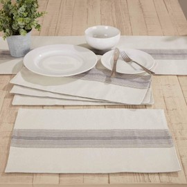 Gray Gables Striped Placemats, Set of 4 Table Mats, Grain Sack Stripe Farmhouse Vintage Country Cottage Kitchen Décor