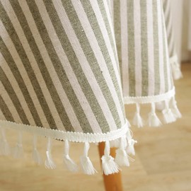 TruDelve Round Tablecloth 60 Inch Cotton Blend Tablecloth Green Striped Tablecloth with Tassels Boho Tablecloths for Round Tables (Green,60",Round)