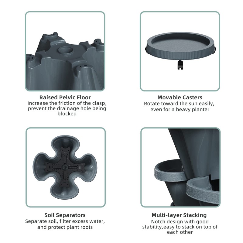Tectsia Strawberry Vertical Planters Tower Garden, 6 Tiered Stacking Planter