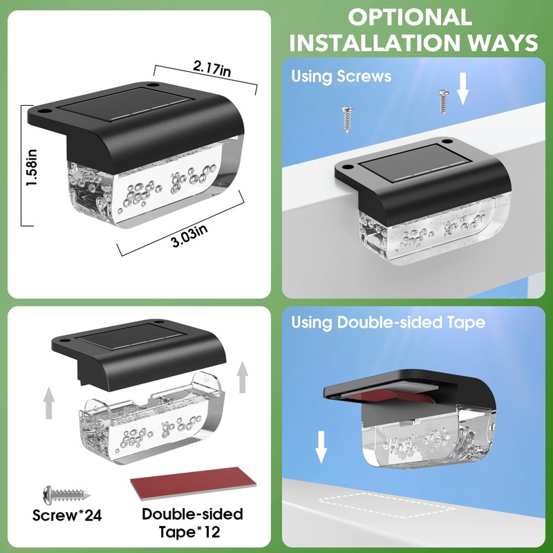 Eyrosa Solar Deck Lights 8 Pack, Solar Lights Outdoor Waterproof