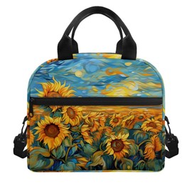 Bivxisrvo Colorful Sky Sunflowers Print Lunch Bag for Teachers Leakproof Double Meal Prep Cooler Bag Hand Carry Foldable Thermal Lunch Bag Cooler for Work Business Outdoor, universal