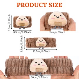 Face Washing Headband Wash Band Set, Cute Cartoon Spa Hair Band with Wrist Washing Band, Soft Coral Fleece Cosmetic Hair Band, Elastic Make-Up Headband for Washing (Brown)