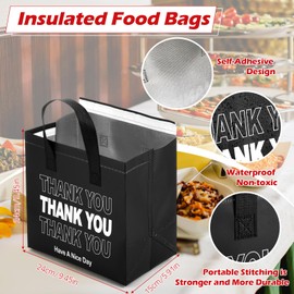Aliceset 80 Pcs Thank You Insulated Bags for Food Delivery Bulk 9.5 x 9.5 x 6 Inch Thermal Insulation Bag for Cold and Hot Food for Travel Pizza Coffee Milk Catering Restaurant Picnic (Black)