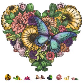 ZenChalet - Flower Heart Jigsaw Puzzles for Adults 200 Piece - Unique Wooden Puzzles for Adults, Cool Brain Teaser - Great Gift for Friends and Family. Great for Relaxation.